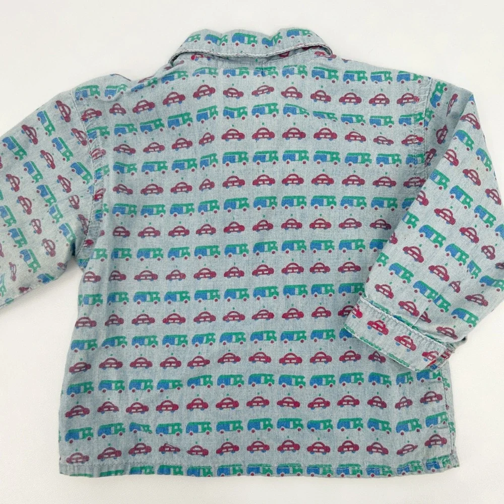 OshKosh B'Gosh Boys Vintage Made In USA 80s Car Print Long Sleeve Shirt Size 18M